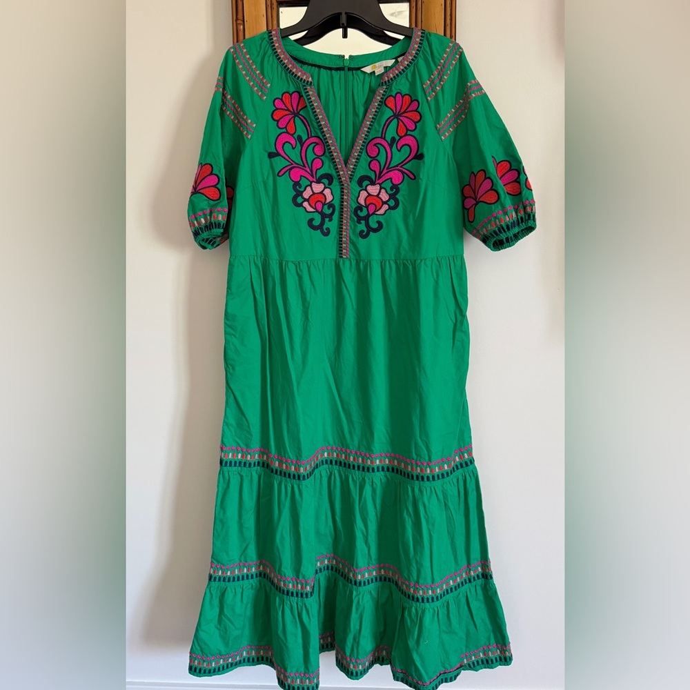 Boden Natalie embroidered maxi dress size 8 green pink - Picture 2 of 5